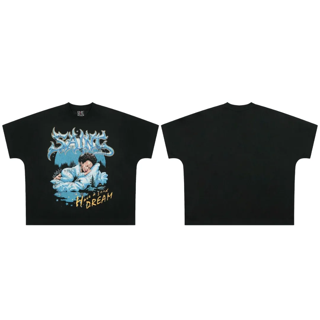 SAINT vintage American trendy special version one-piece short-sleeved T-shirt Wholesale price: 118 Size: M L XL Style number: 2158 Color: black